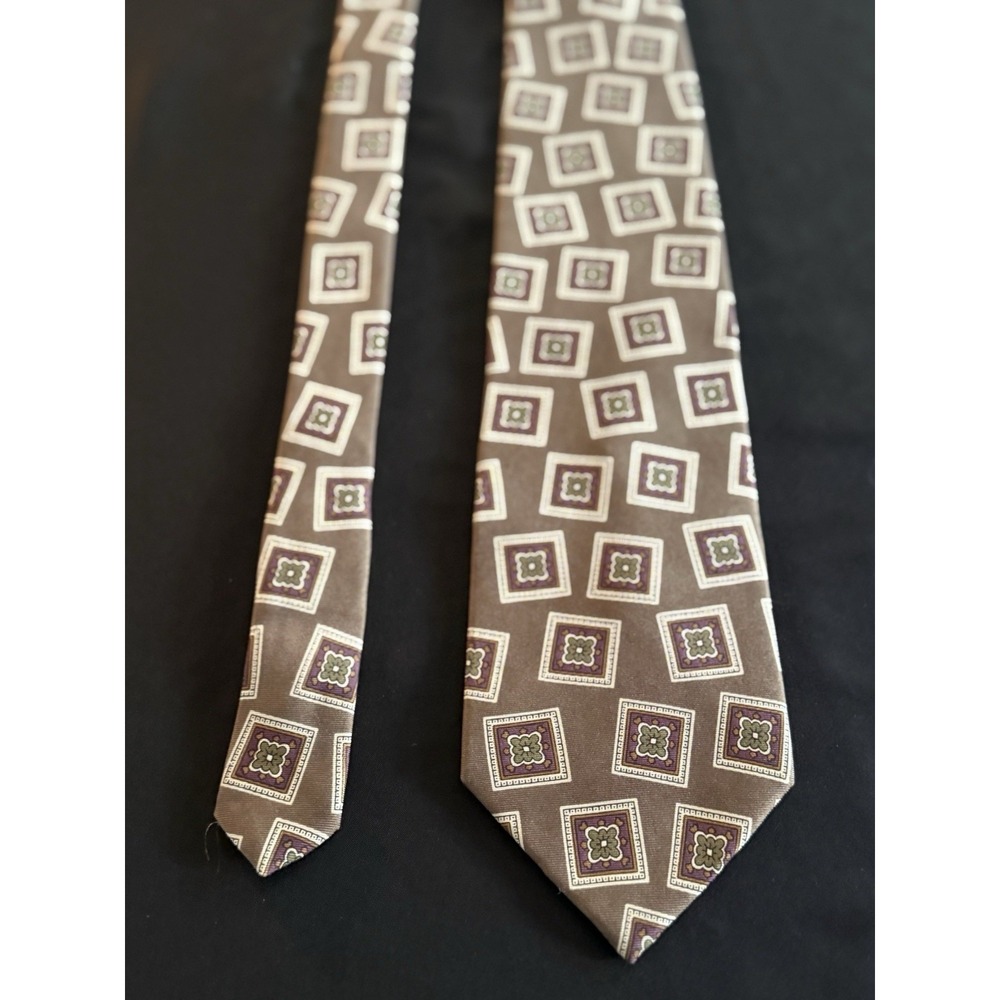 Christian Dior Monsieur Silk Tie Brown Geometric Medallion Pattern 3.5" Wide